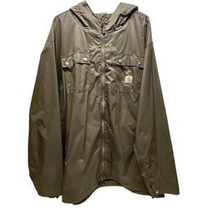 Carhartt‎ Rain Jacket Men's 4XL Green Hooded Waterproof Storm Defender Coat READ